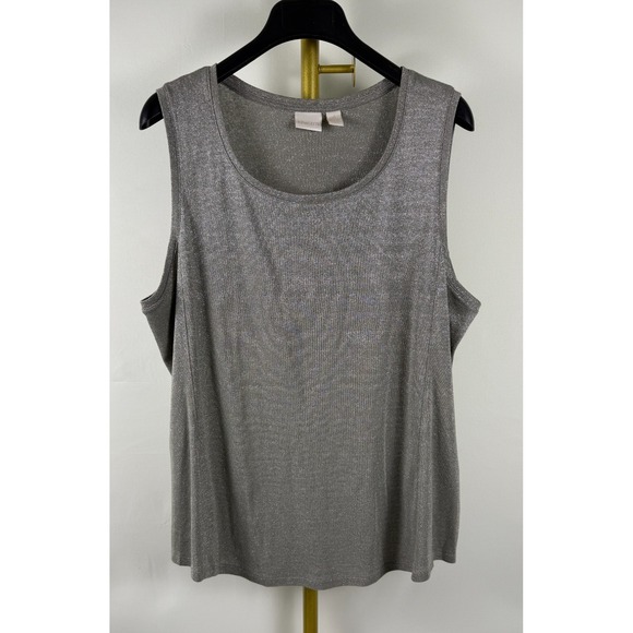 Chico's Tops - Chico's 4 XL Silver Metallic Sleeveless Tank Top Shimmer Stretch Scoop Neck